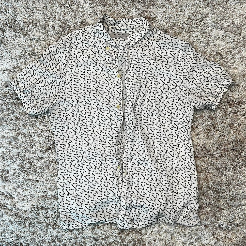 All Saints Musical Note Short Sleeve Button Down 100% Viscose Small
